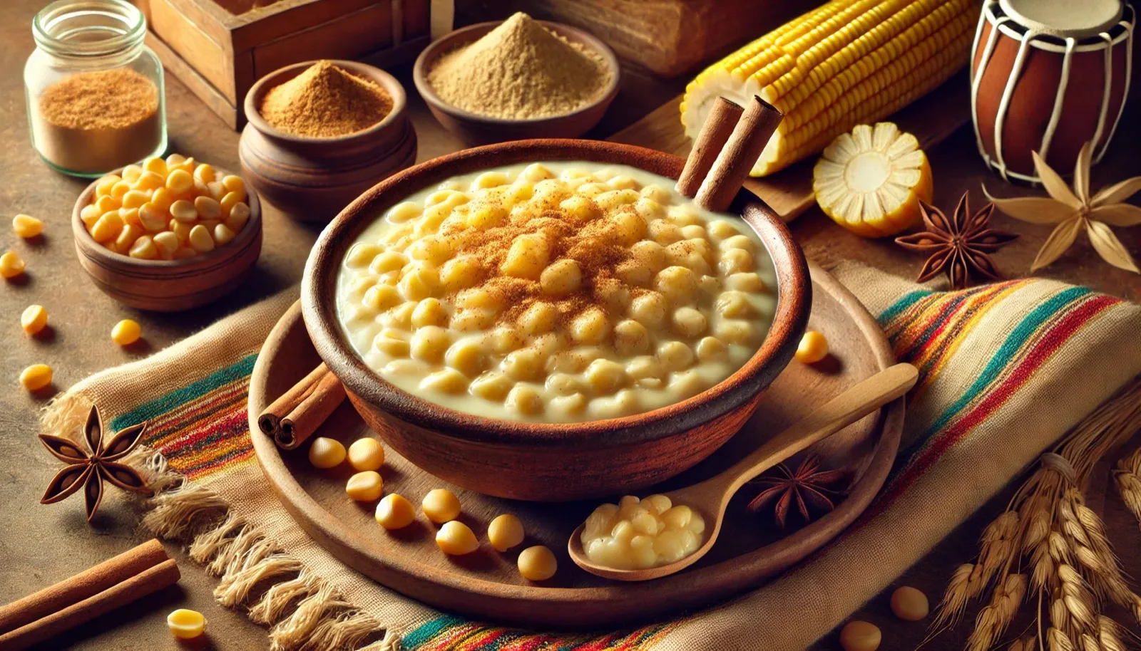 Plato de mazamorra de maíz cariaco con queso