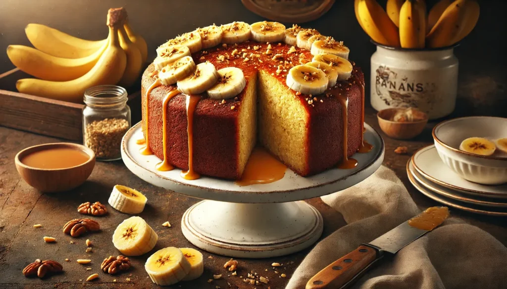 Torta de plátano maduro servida en plato